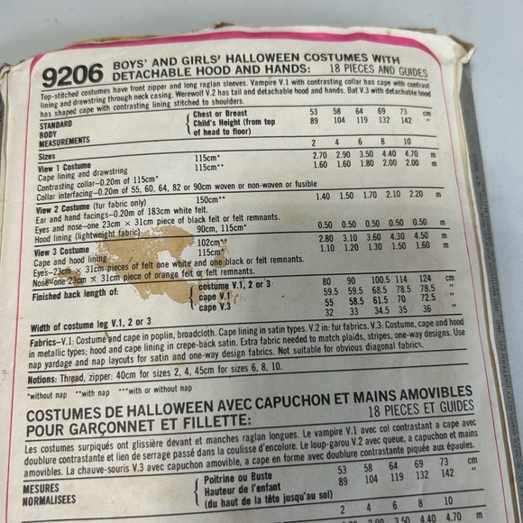 4/$50 simplicity 9206 vampire Children's Costume Pattern sew pattern 🪡 - Picture 4 of 8